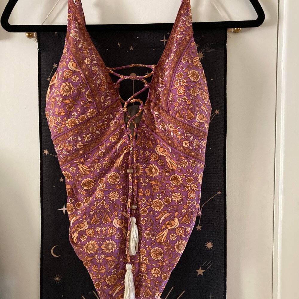 Spell & The Gypsy Gypset Boho Lace Up Plum One Piece Swimsuit Size XS - Picture 2 of 8